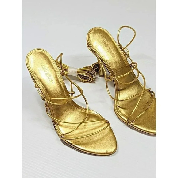 Cult Gaia Women's Soleil Lace Up High Heel Sandals Gold Size 38.5 EU (MSRP $388) - Picture 8 of 12